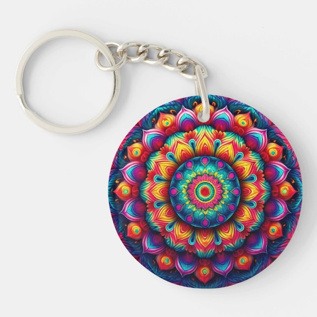 Colorful Geometric Mandala Pattern-342678 Keychain (Front)