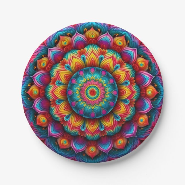 Colorful Geometric Mandala Pattern-342678 Paper Plates (Front)