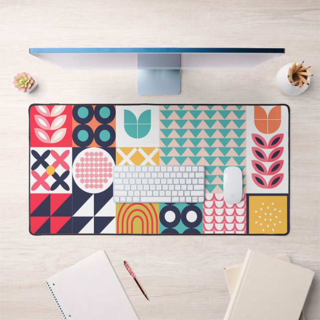 Colorful Geometric Mid Century Funky  Desk Mat (Office 1)