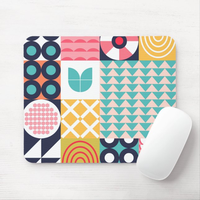 Colorful Geometric Mid Century Funky  Mouse Pad (With Mouse)