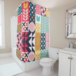 Colorful Geometric Mid Century Funky Shower Curtain