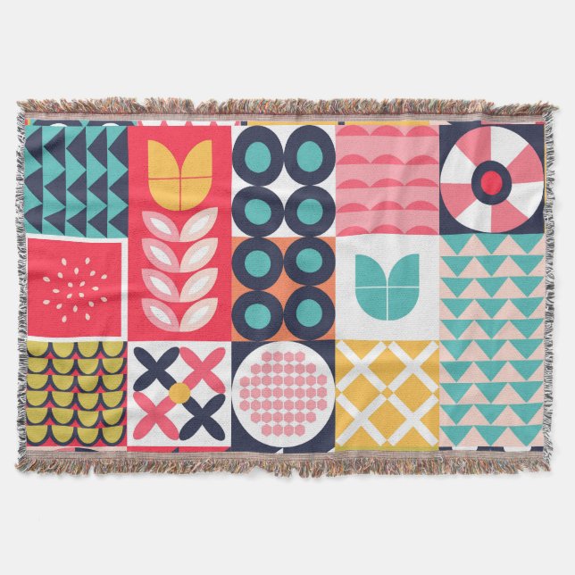 Colorful Geometric Mid Century Funky  Throw Blanket (Front)