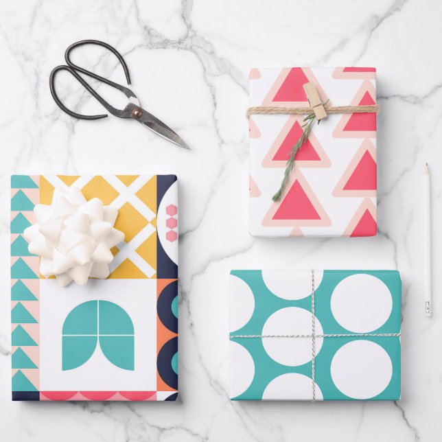 Colorful Geometric Mid Century Funky  Wrapping Paper Sheets (Front)