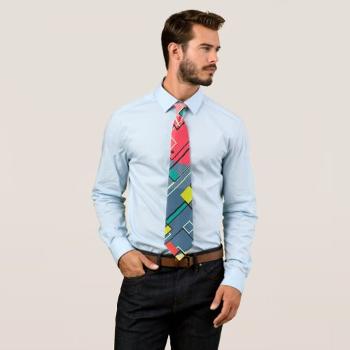 Colorful geometric mid_century pattern 2 neck tie