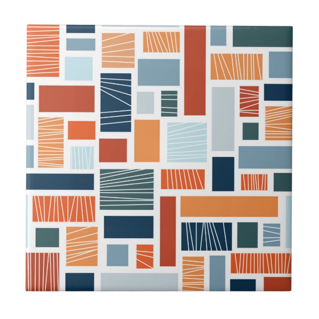 Colorful geometric Mid Century style design Ceramic Tile (Front)