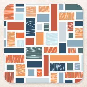 Colorful geometric Mid Century style design Square Paper Coaster