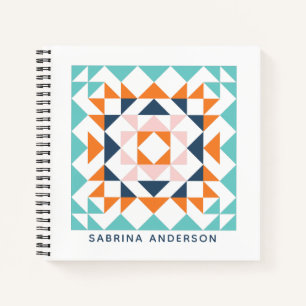 Colorful Geometric Modern Quilt Block Personalized Notebook