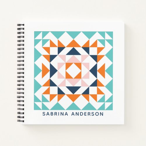 Colorful Geometric Modern Quilt Block Personalized Notebook