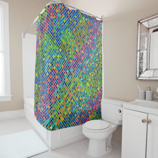 Colorful Geometric Mosaic Pattern 3 Shower Curtain (In Situ)