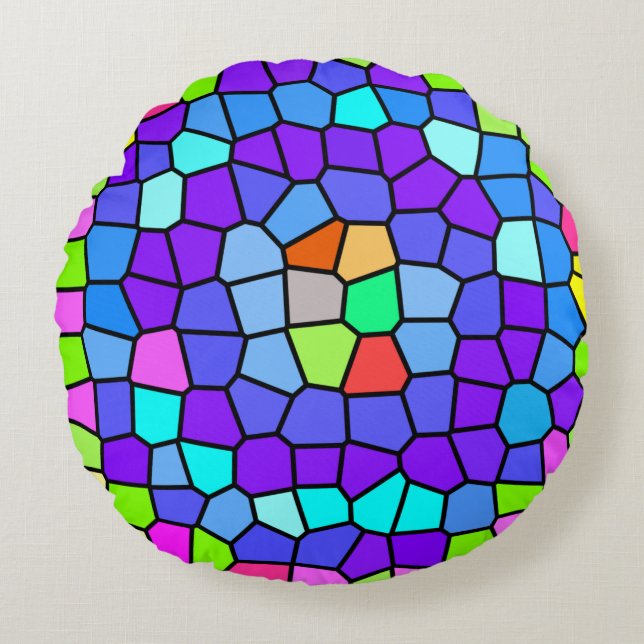 Colorful Geometric Mosaic Round Pillow (Front)
