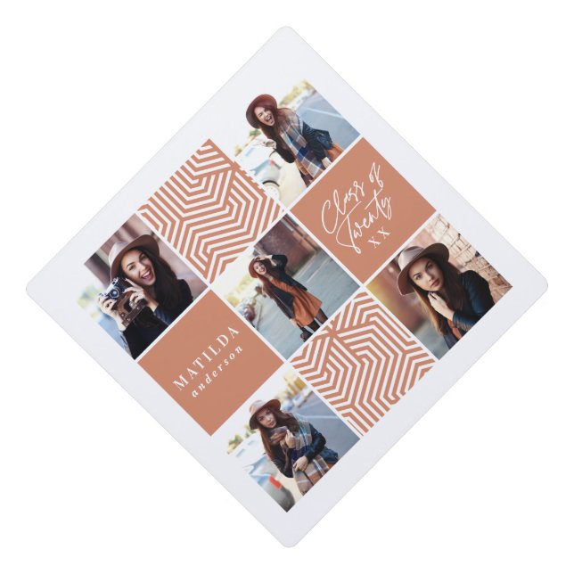 Colorful geometric multi photo graduation cap topper (Front)