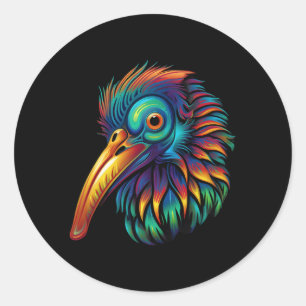 Colorful Geometric New Zealand Kiwi Bird Pop Anima Classic Round Sticker