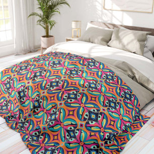 Colorful Geometric Ornate Bohemian Fleece Blanket