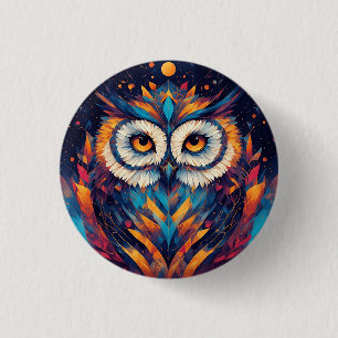 Colorful Geometric Owl Face Button