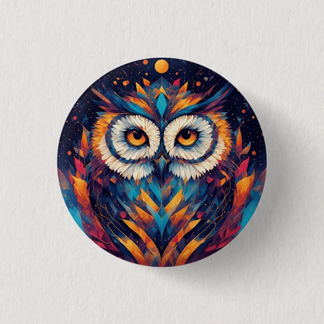 Colorful Geometric Owl Face Button