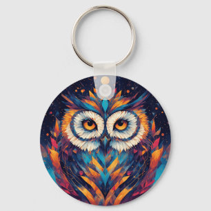 Colorful Geometric Owl Face Keychain