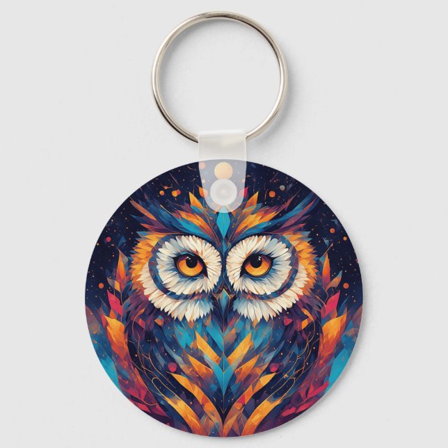 Colorful Geometric Owl Face Keychain (Front)
