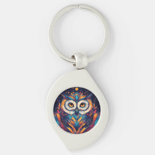 Colorful Geometric Owl Face Keychain