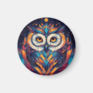 Colorful Geometric Owl Face Magnet