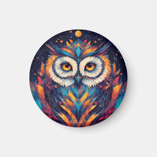 Colorful Geometric Owl Face Magnet (Front)