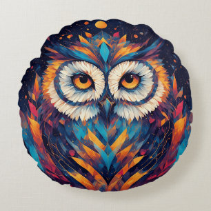Colorful Geometric Owl Face Round Pillow