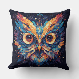 Colorful Geometric Owl Face Throw Pillow