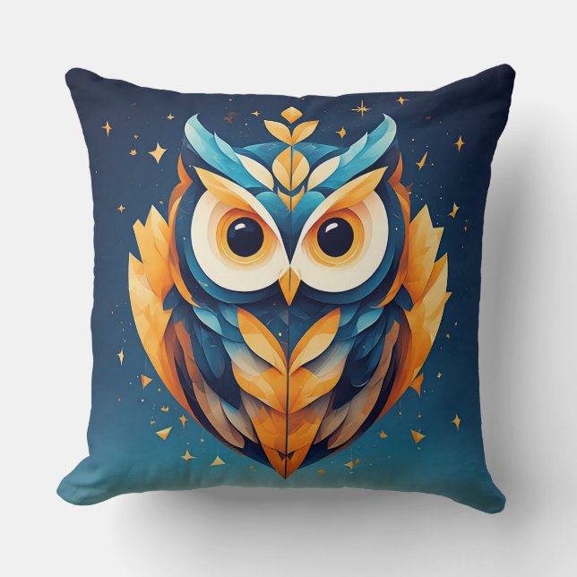 Colorful Geometric Owl Face Throw Pillow (Front)