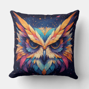 Colorful Geometric Owl Face Throw Pillow