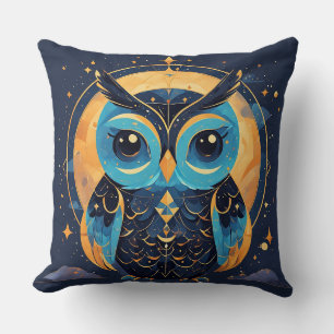 Colorful Geometric Owl Face Throw Pillow