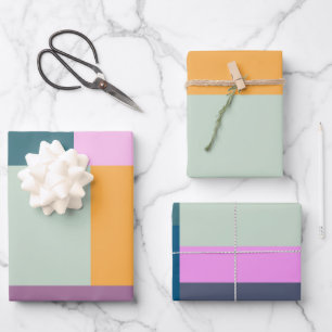 Colorful Geometric Patchwork in Sage Yellow Purple Wrapping Paper Sheets