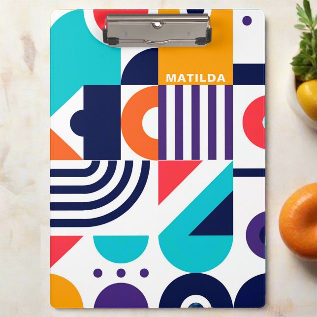Colorful Geometric Pattern Abstract Art Monogram Clipboard (Creator Uploaded)