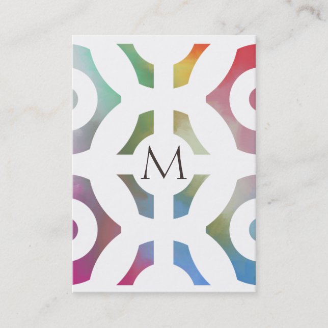 Colorful Geometric Pattern and Monogram Business Card (Front)