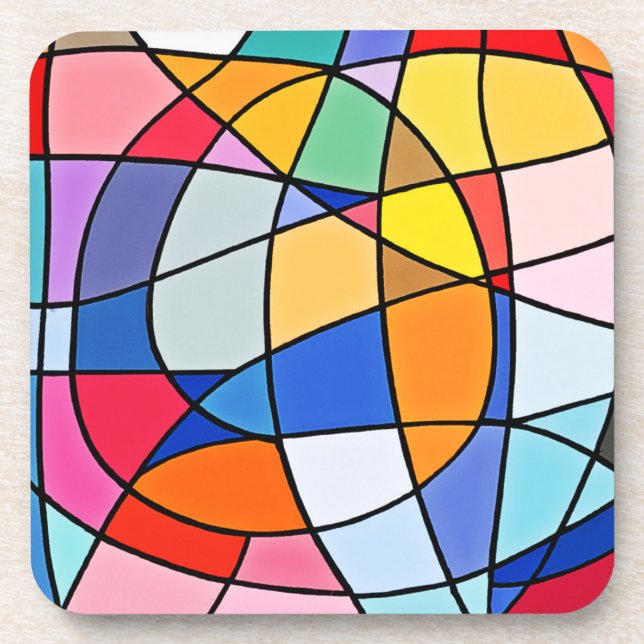 Colorful Geometric Pattern Beverage Coaster (Front)