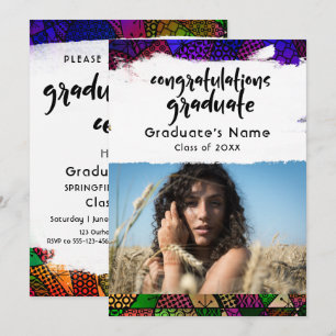 Colorful Geometric Pattern Brushstroke Graduation Invitation