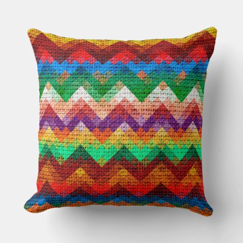 Colorful Geometric Pattern Burlap Rustic 10 Throw Pillow