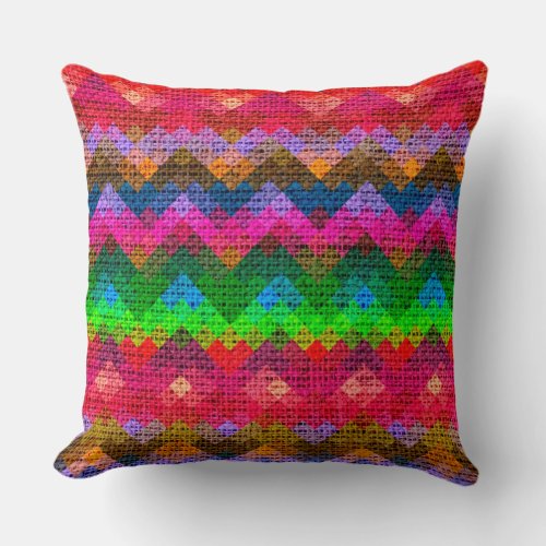 Colorful Geometric Pattern Burlap Rustic 12 Throw Pillow