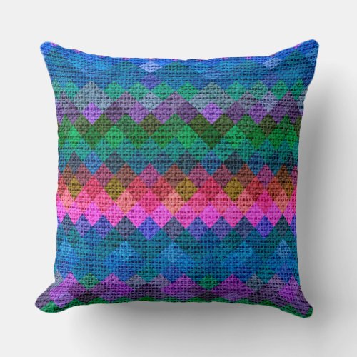 Colorful Geometric Pattern Burlap Rustic 13 Throw Pillow