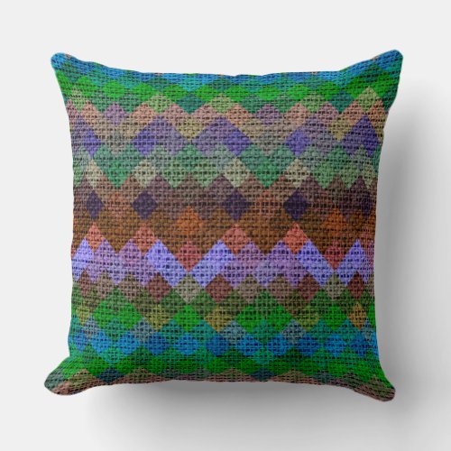 Colorful Geometric Pattern Burlap Rustic 17 Throw Pillow