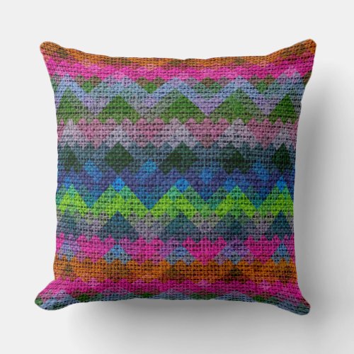 Colorful Geometric Pattern Burlap Rustic 18 Throw Pillow