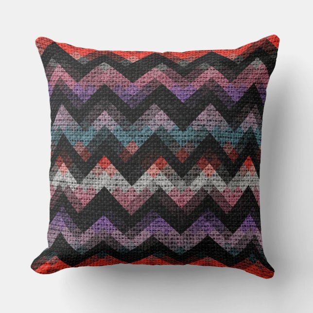 Colorful Geometric Pattern Burlap Rustic #19 Throw Pillow (Front)