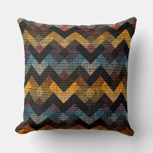 Colorful Geometric Pattern Burlap Rustic 20 Throw Pillow