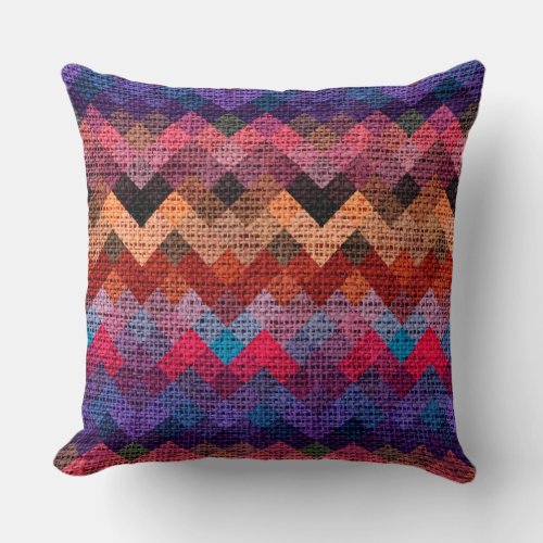 Colorful Geometric Pattern Burlap Rustic 3 Throw Pillow