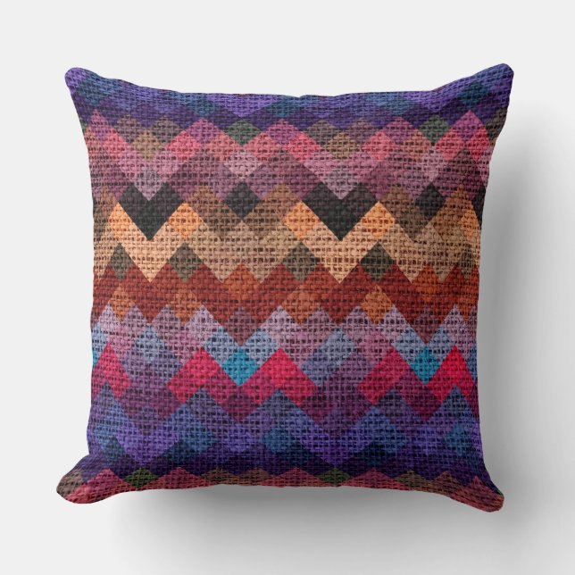 Colorful Geometric Pattern Burlap Rustic #3 Throw Pillow (Front)