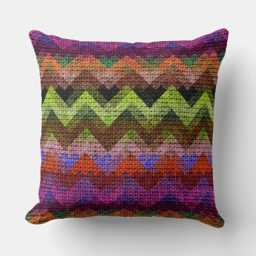 Colorful Geometric Pattern Burlap Rustic 4 Throw Pillow