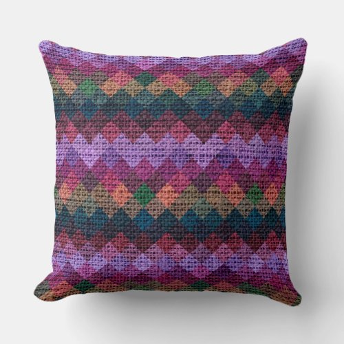 Colorful Geometric Pattern Burlap Rustic 6 Throw Pillow