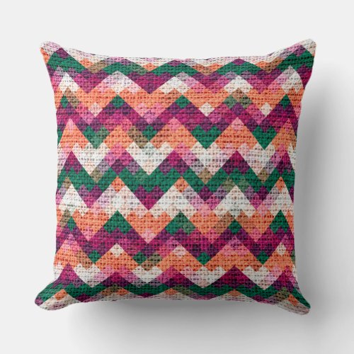 Colorful Geometric Pattern Burlap Rustic 8 Throw Pillow