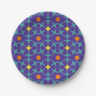Colorful geometric pattern featuring blue cross paper plates