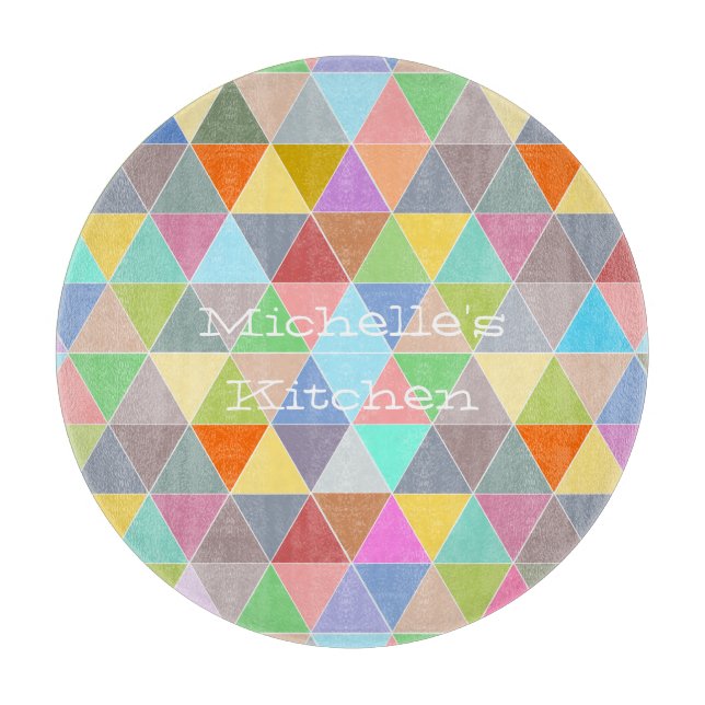 Colorful geometric pattern glass cutting board (Front)
