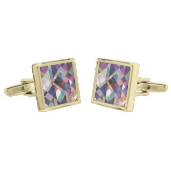 Colorful Geometric Pattern Gold Cufflinks by MoonDreamsMusic at Zazzle