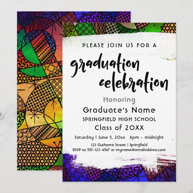 Colorful Geometric Pattern Graduation Party Invitation (Front/Back)